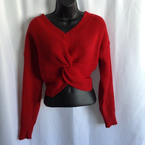 IMMODEL WOMEN'S LONG SLEEVE RED CROP TOP - Picture 1 of 5